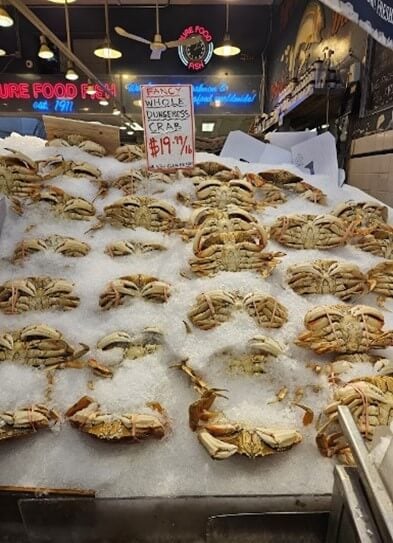 Crabs on ice at Pike Place Market