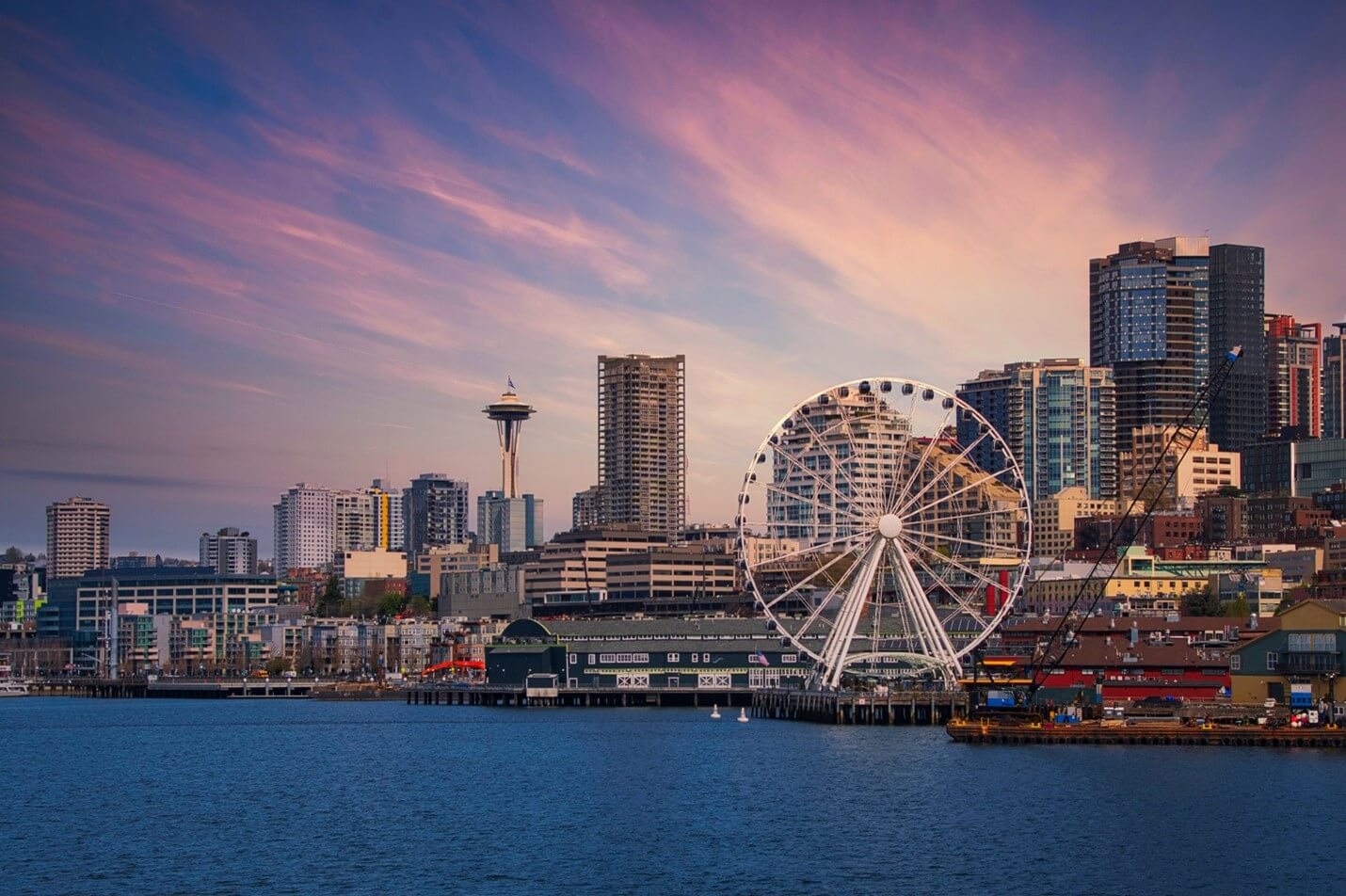 view from the water of Seattle waterfront