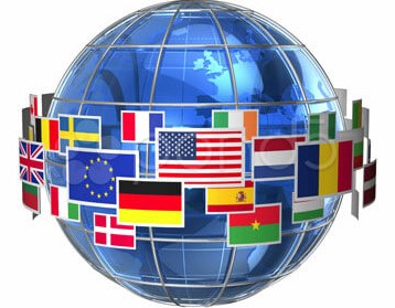 Globe with international flags