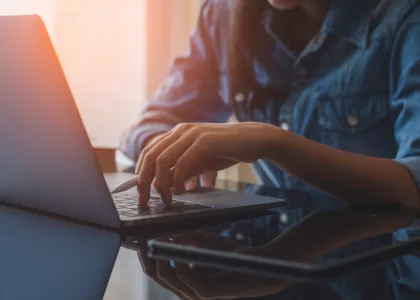 Close up on laptop studying